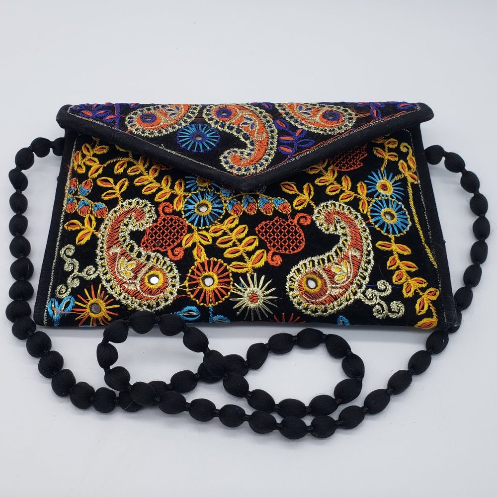 India Multicoloured Envelope Embroidered Paisley Bag - Picture 1 of 13